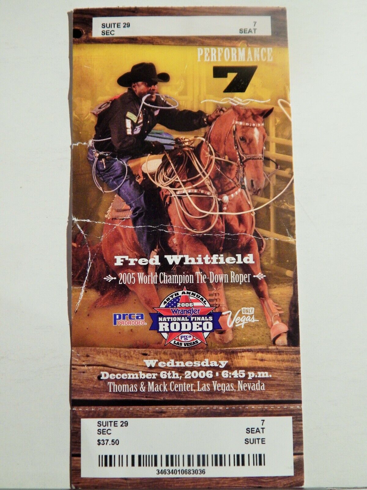 2006 NATIONAL FINALS RODEO LG ORIGINAL USED TICKET FRED WHITFIELD COLOR Photo Poster painting