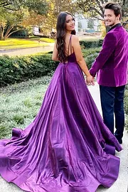 strapless open back dress Lavender Tulle Princess Plunge V neck Formal Dress Puffy Prom Dress main image 1