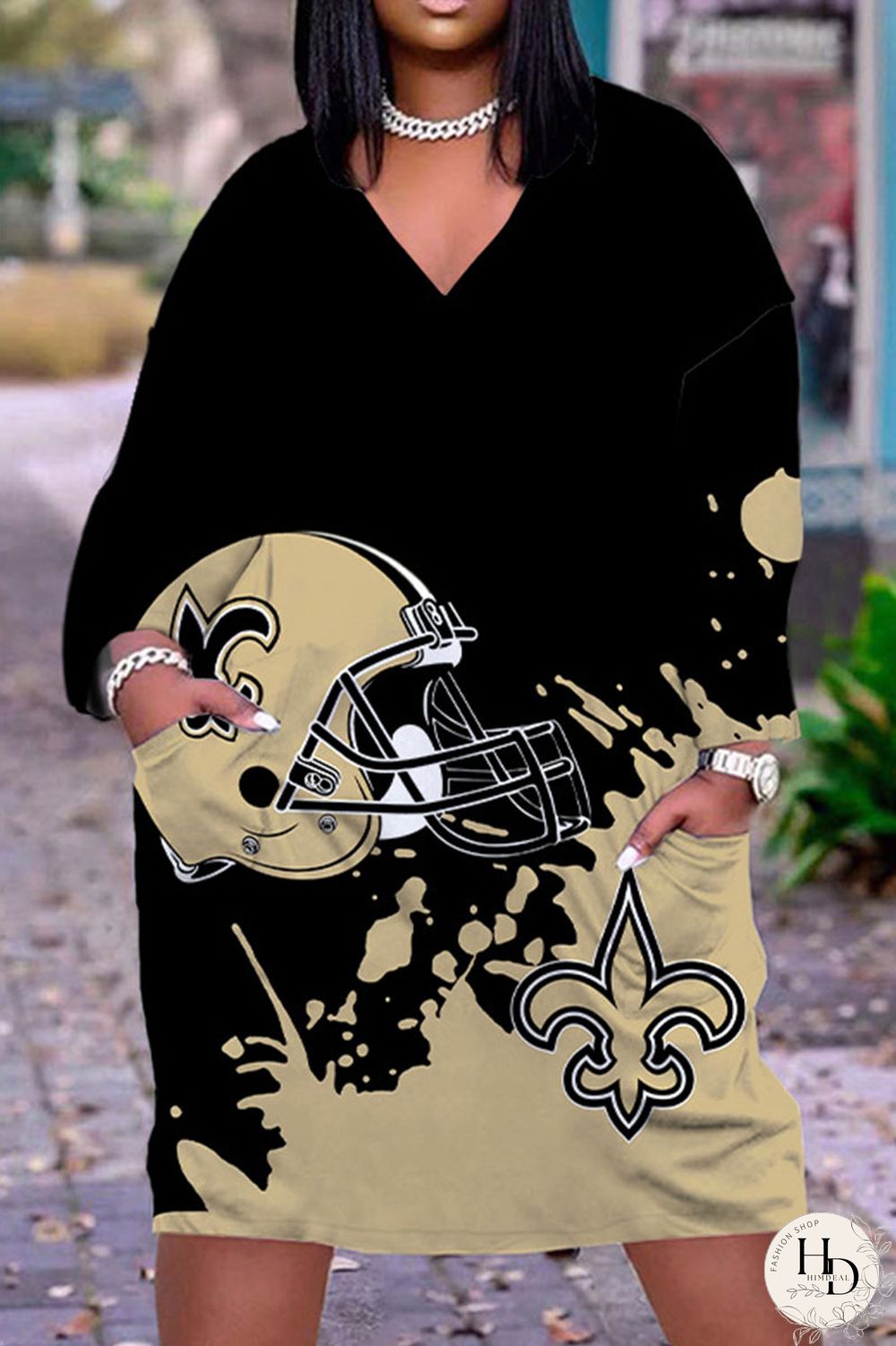 Black Yellow Casual Print Patchwork V Neck Straight Dresses