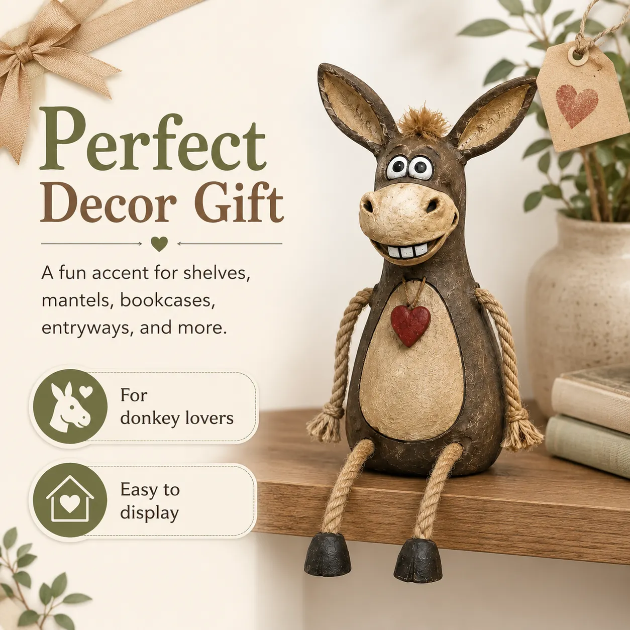 Rustic donkey figurine farmhouse home decor