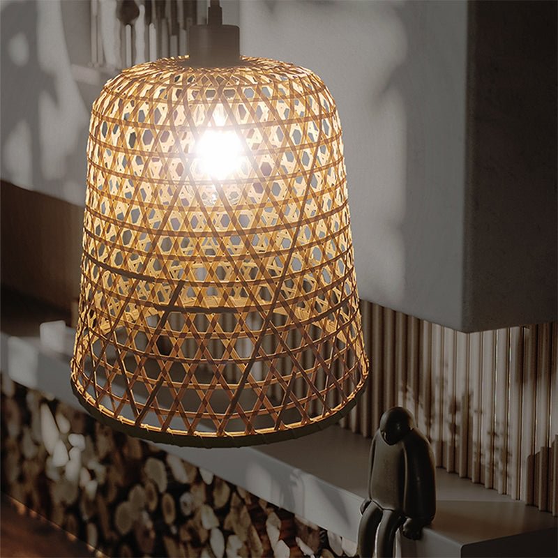 Rustic Bamboo Basket Pendant Light Lampshade For Living Room