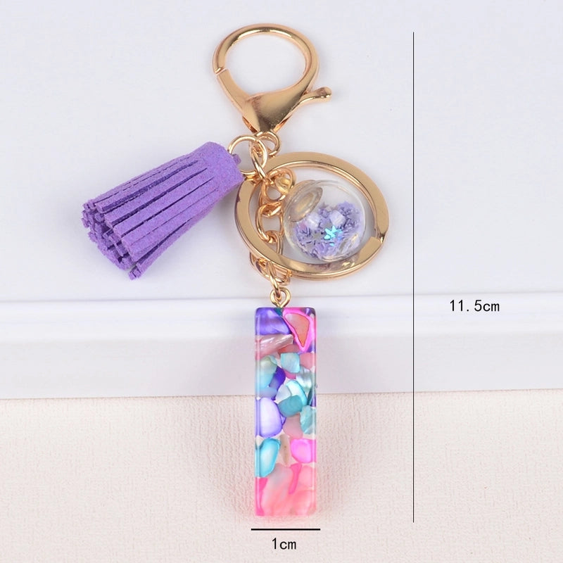 Fashion Style 26 English Letters Keychain Crystal Epoxy Color Stone Letter Tassel Pendant Bag