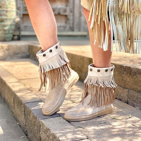 Shoeschics Fashion Fringed Faux Leather Boots
