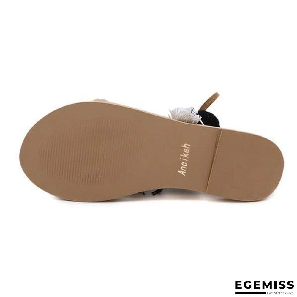 Bohemia Style Fringed Pompoms Gladiator Sandals Cross Strap Tie up Flats Sandals | EGEMISS