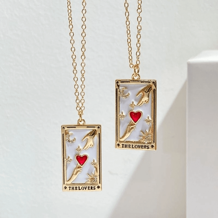 The Lovers Tarot Card Heart Necklace