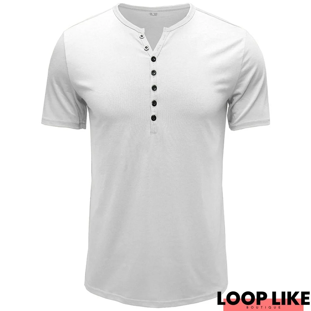 Men's Clothing Men's Henley Shirt Short Sleeved T-Shirt Solid Color Top