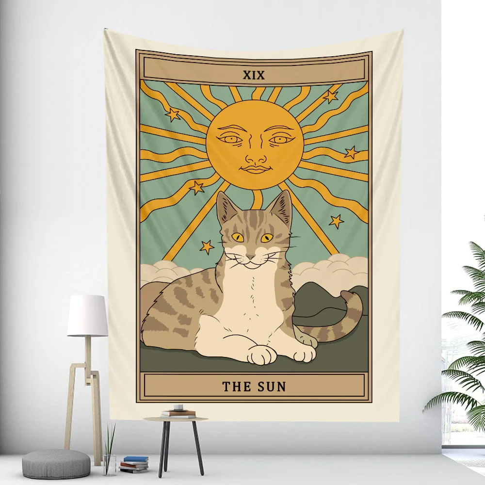 Nigikala Tarot Card Cat Witchcraft Home Decoration Tapestry Hippie Bohemia Wall Hanging Bedroom Wall Decoration Background Cloth