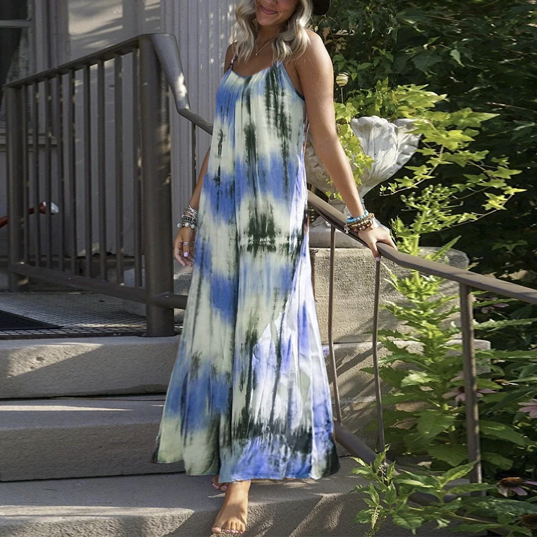 Brownm Quality Loose Tie-dye Print Long Dresses