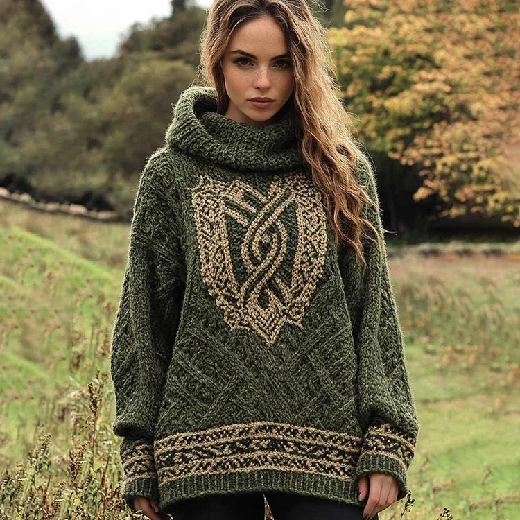 Women's Knit Jacquard Hooded Sweater