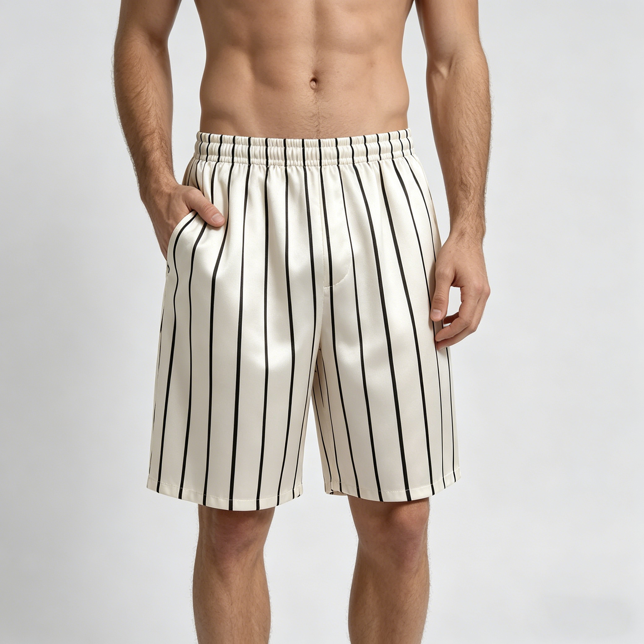 Men's Silk Shorts All-Day Wear for Beach, Home, Sports & Holiday Black Stripes REAL SILK LIFE