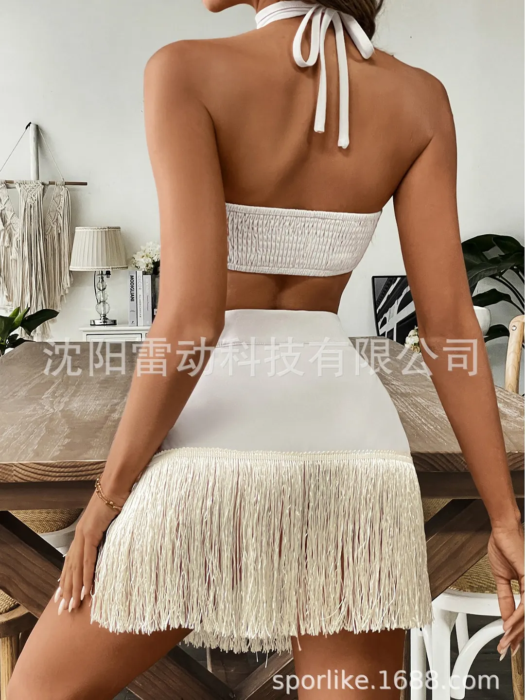 Brownm 2025 New Blouse Short Skirt Women Split Two Sets Of Beach Vacation Bra Strap Sexy