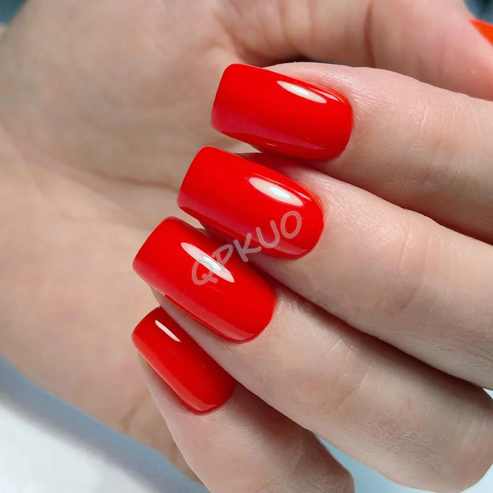 24Pcs Long Square Press On Fake Nails With Jelly Glue Shiny White Artificial False Fingernail Tip DIY Manicure Tools-Nail Inspo