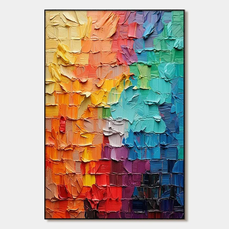 SPECTRUM MOSAIC: Textured Impasto Abstract Oil Painting（Canvas painting）