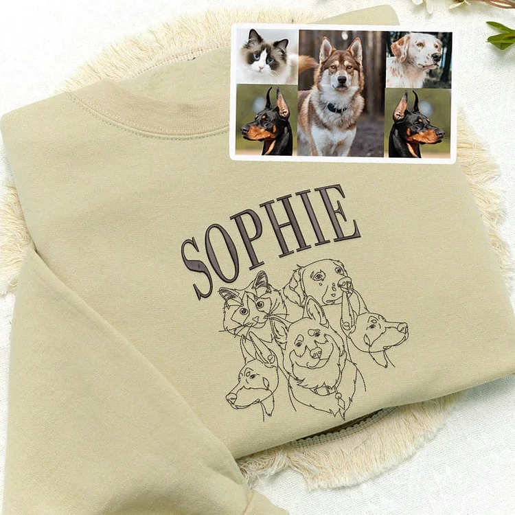 Custom Pet Portrait Outline Embroidered Sweatshirt Hoodie T-shirt