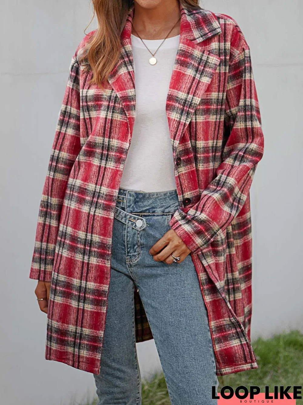 Long Sleeve Checkered/plaid Boho Cotton-Blend Jacket