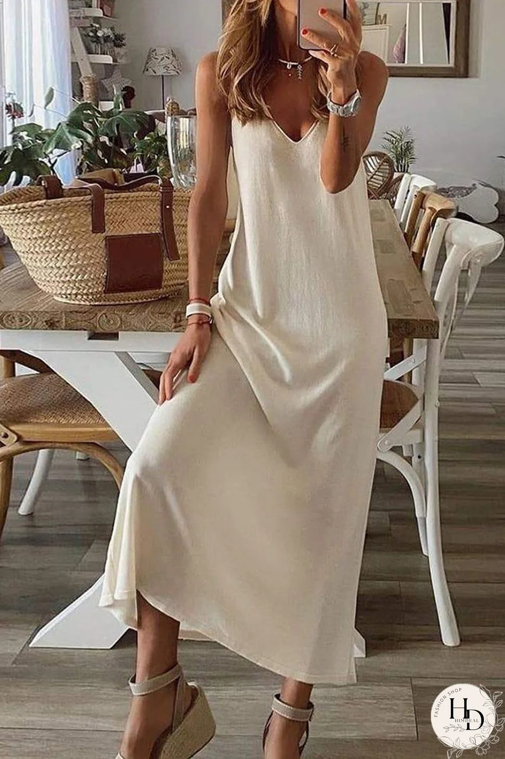 Knit V Neck Sleeveelss Tank Maxi Dress