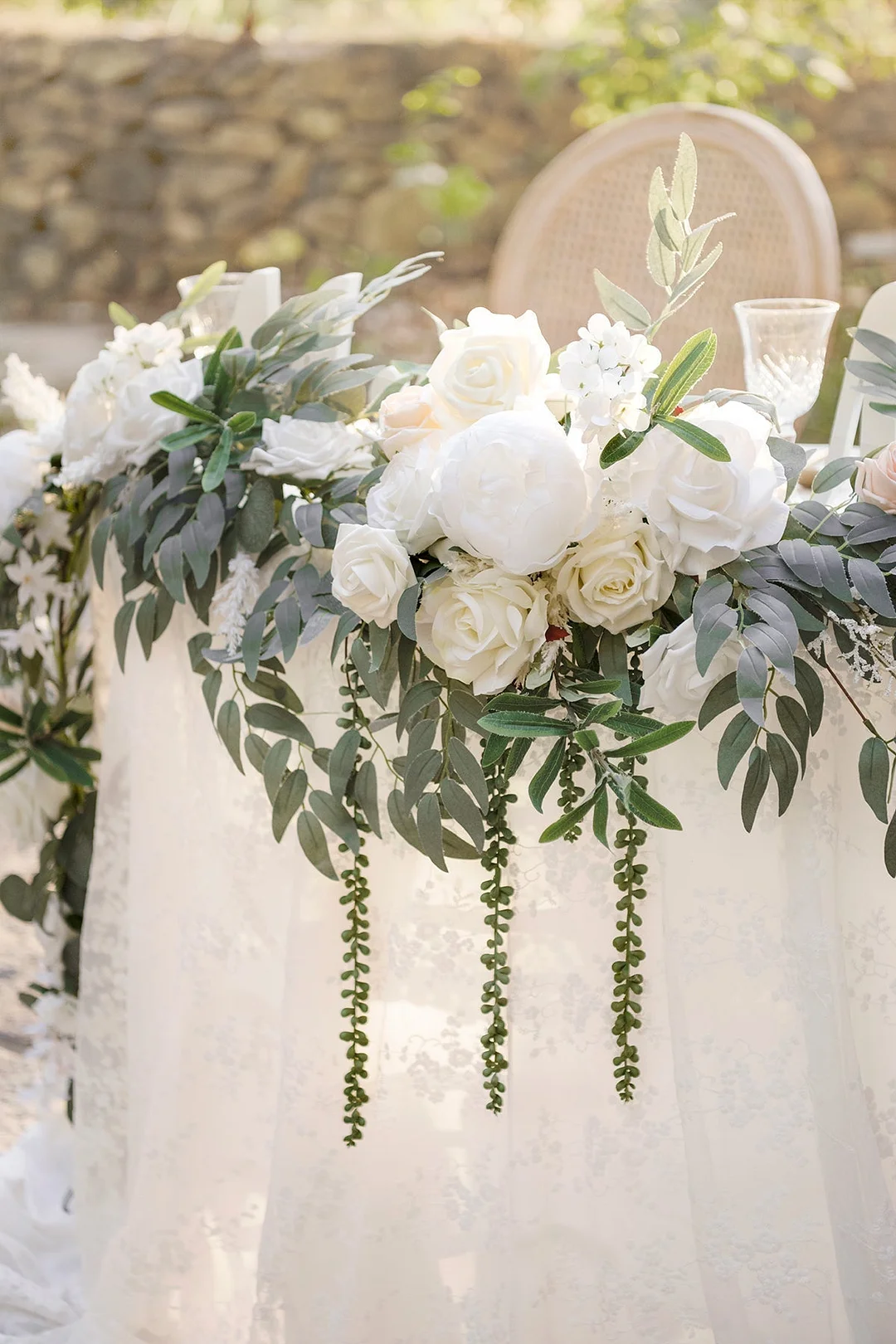 Head Table Flower Garland in White & Sage