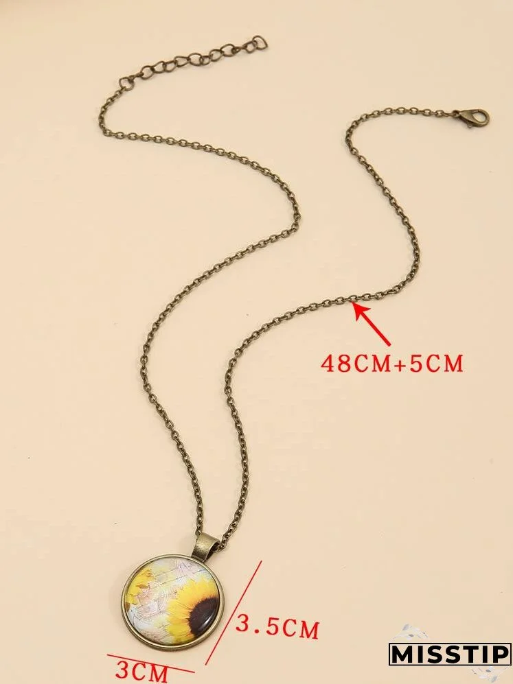 Flower Print Round Pendant Necklace