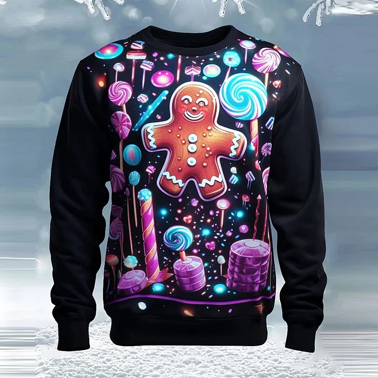 Christmas Allover 3D Cartoon Pattern Long Sleeve Crew Neck Sweatshirt