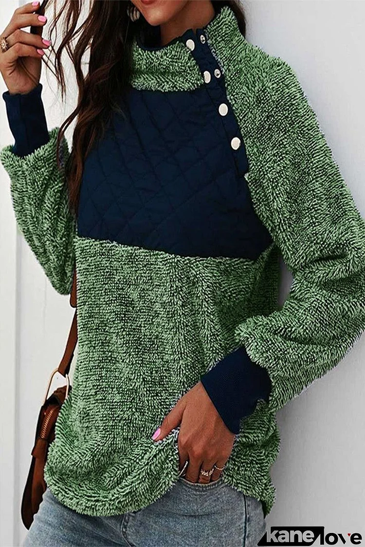 Casual Patchwork Contrast Turtleneck Tops