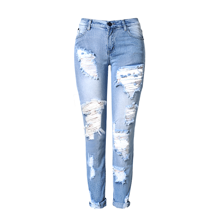 Women's Ripped Slimmed Mid-rise Denim Jeans