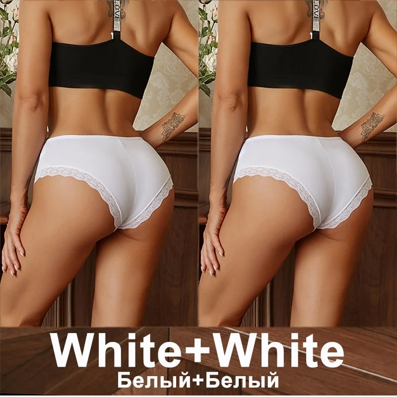 2PCS/Set Women Underwear Lace Panties Underwear Sexy Seamless Female Lingerie Intimate Underpants Cheekie Panties Floral Finetoo