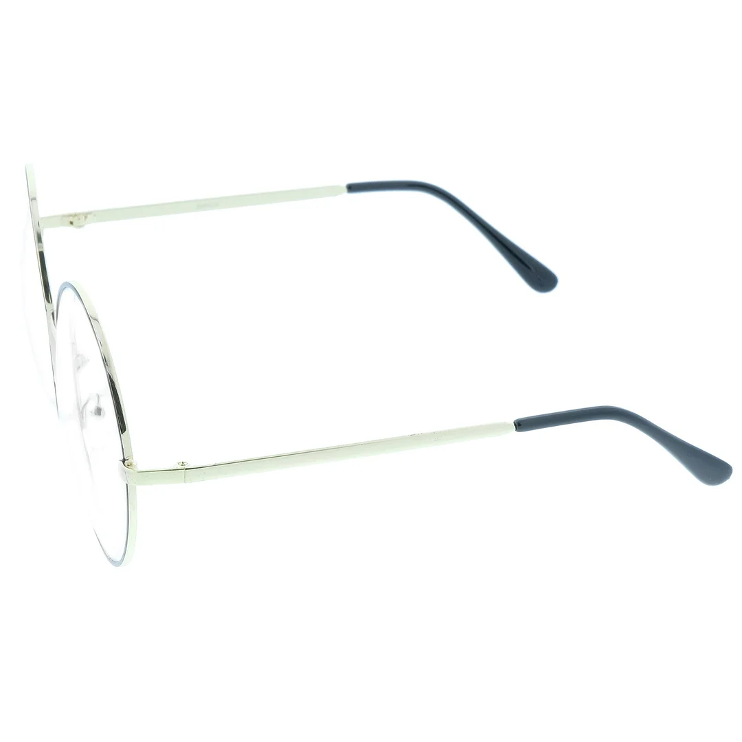 Oversize Metal Frame Slim Temple Clear Lens Round Eyeglasses 60mm