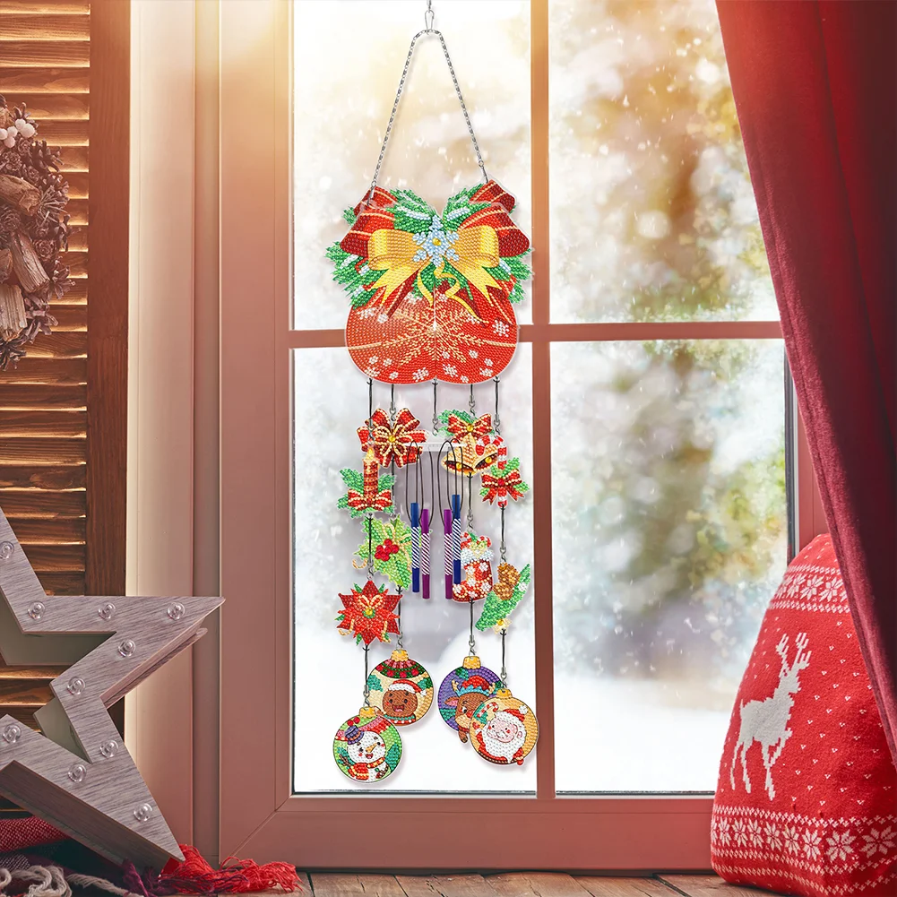 DIY Christmas Double Sided Crystal Wind Chimes Christmas Pendant Kit for Wall Window Decor 