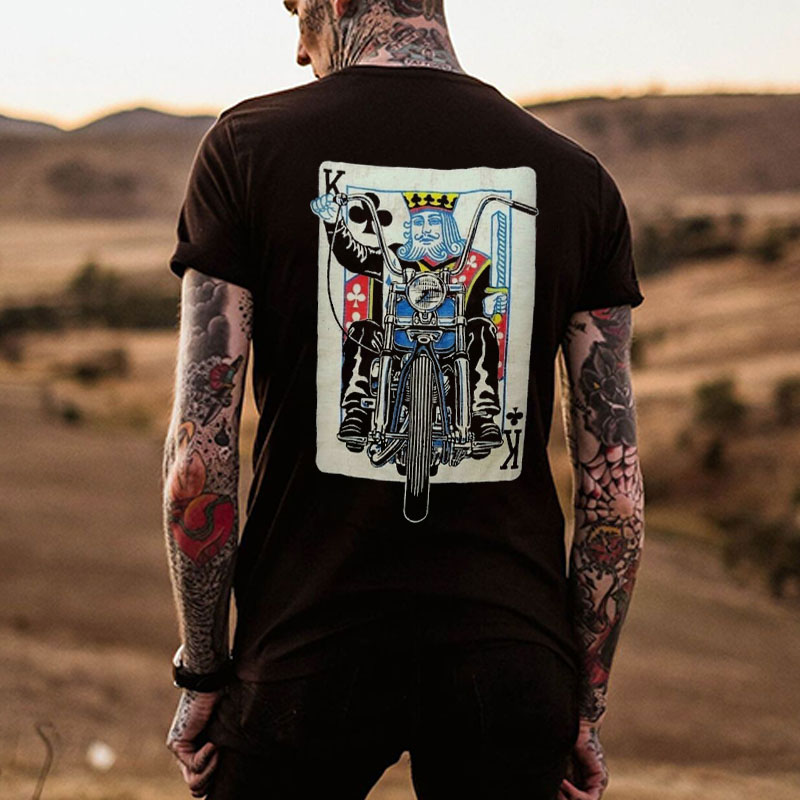 Poker K Pattern Graphic Casual Black Print T-shirt