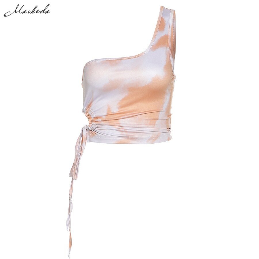 Macheda Fashion Casual Tank Top Women Sexy Side Hollow out Sleeveless One shoulder Slim Clothing Street Lady Vest 2020 New