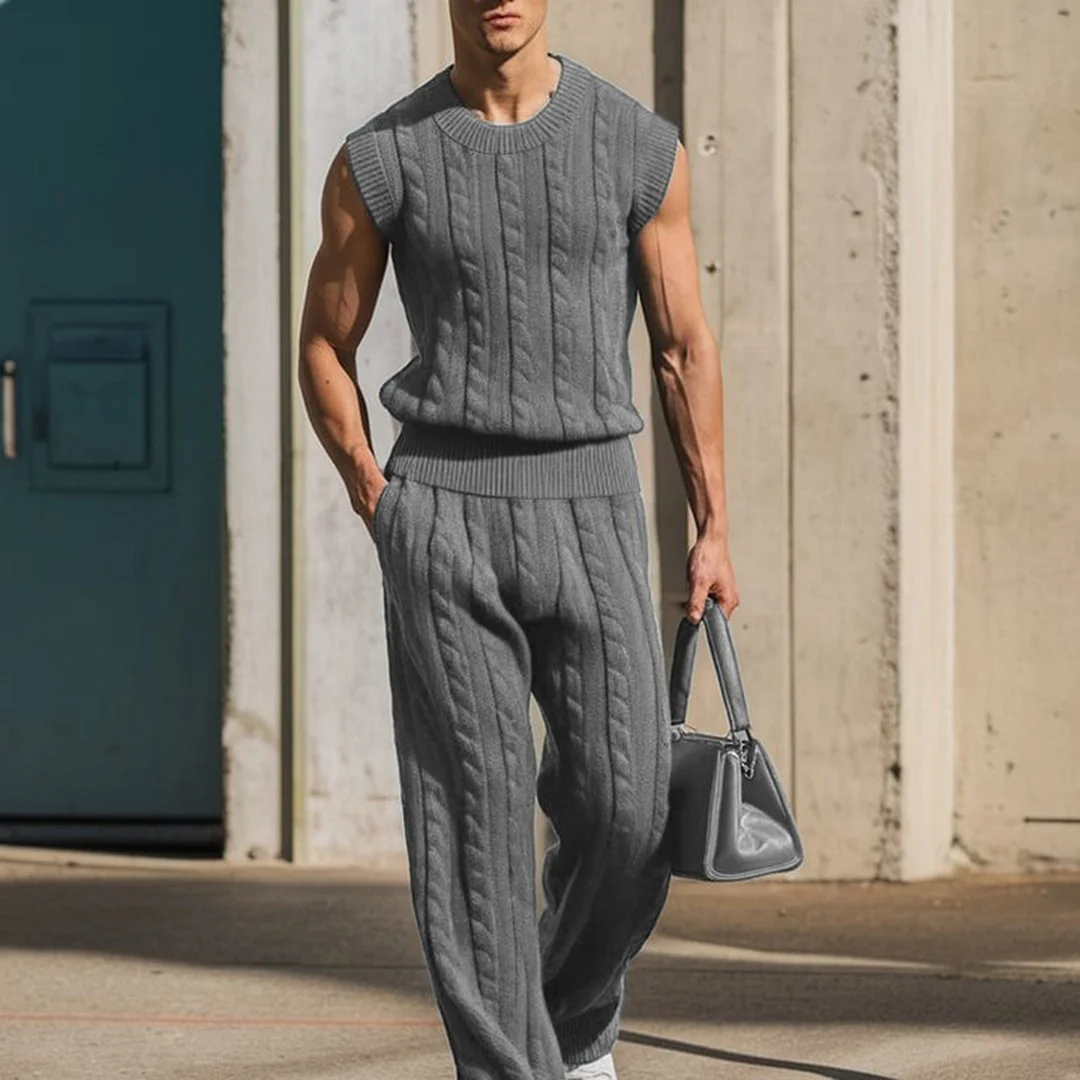 Men's Street Basic Round Neck Sleeveless Knitted Suit-inspireuse