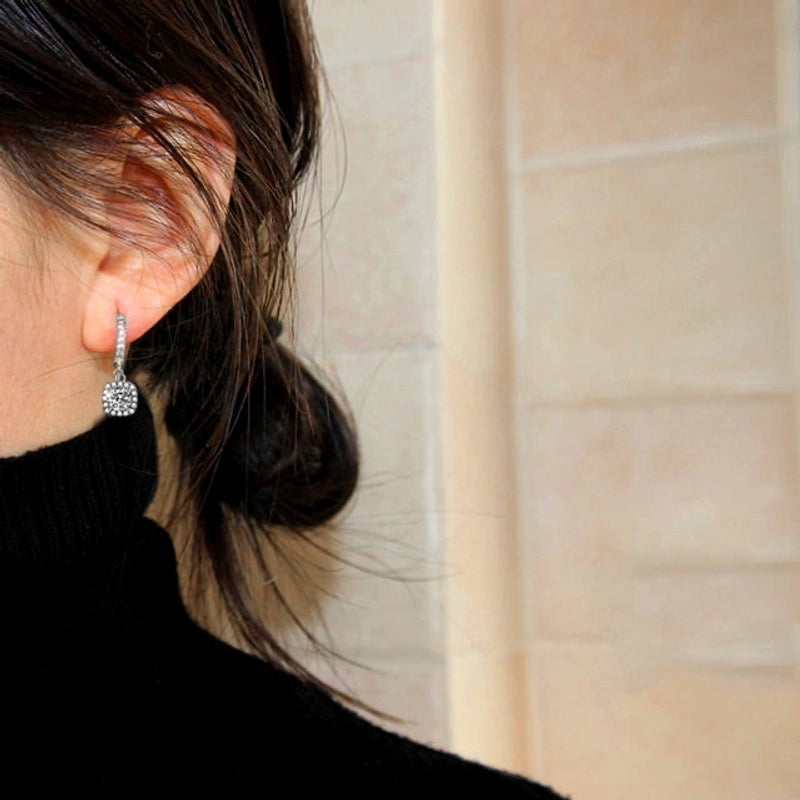 1 Pair 925 Sterling Silver Moissanite Square Drop Earrings