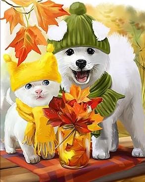 

Autumn Cat and Dog – Paint By Numbers - 40*50CM, 501 Original