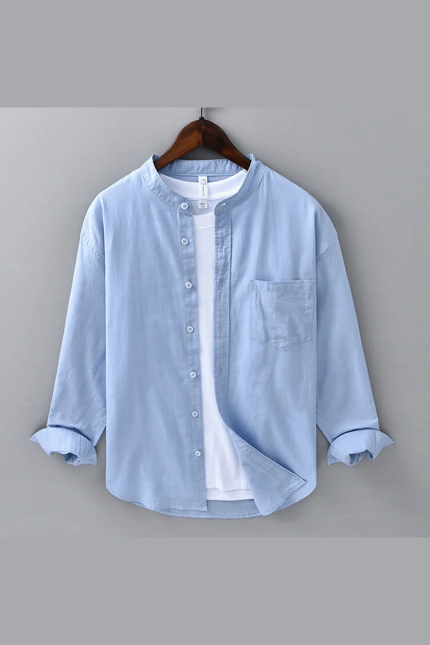 Men's Linen Grandad Collar Shirt &ndash; Minimalist Summer Style