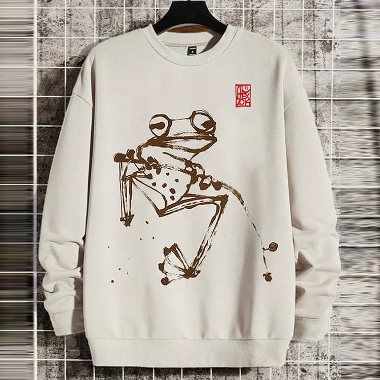 Men's Retro Frog Ink Art Print Long Sleeve Sweatshirt
