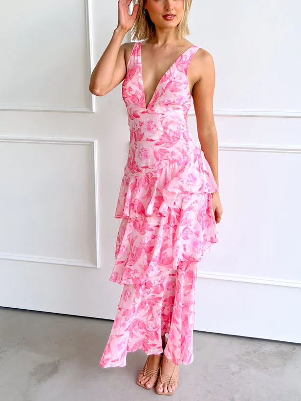 Strappy Back Ruffle Midi Dress