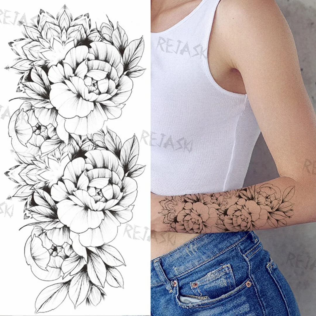 Black Infinity Temporary Tattoos For Women Girls Realistic Sun Flower Rose Letter Fake Tattoo Sticker Waterproof Arm Tatoos
