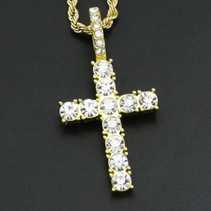Hip Hop Cross Pendant Cross Necklace Rap Tide Diamond-Studded Necklace