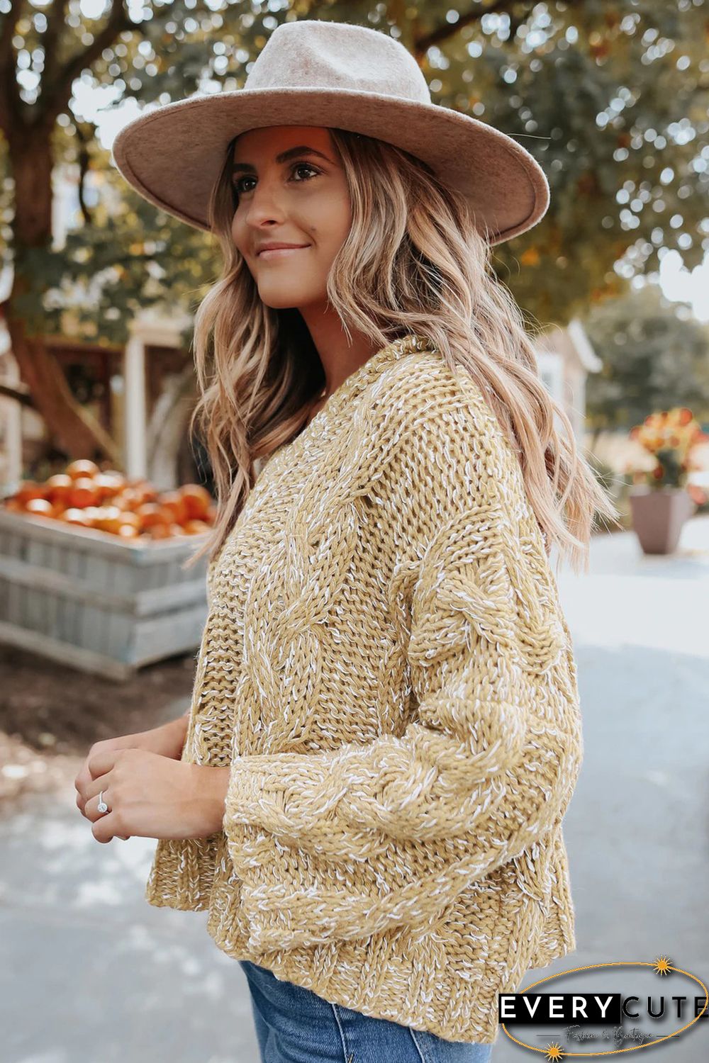 Yellow Drop Shoulder Loose Sweater with Hooded