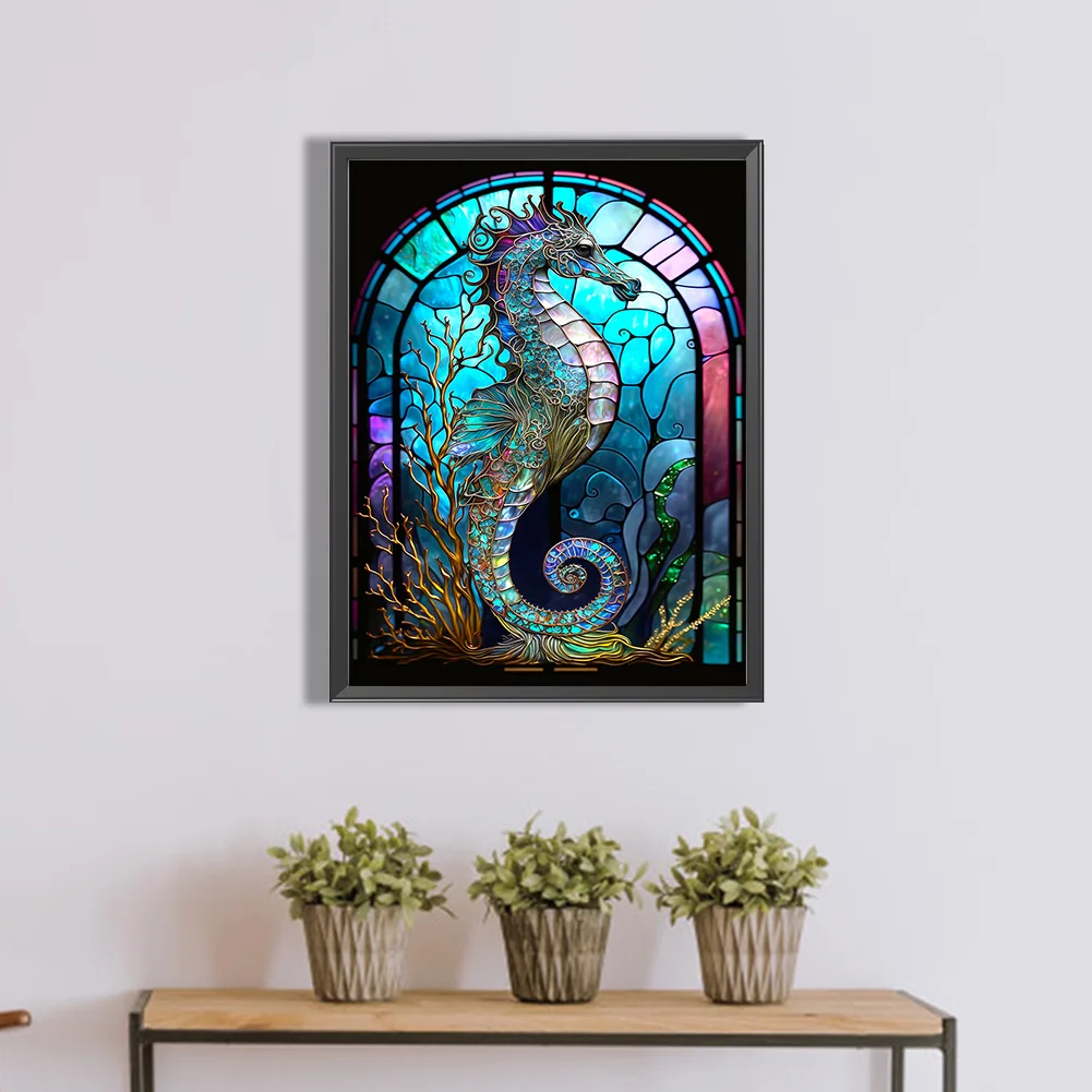 Diamond Painting - Full Round Drill - Stained Glass Hippocampus(30*40cm)