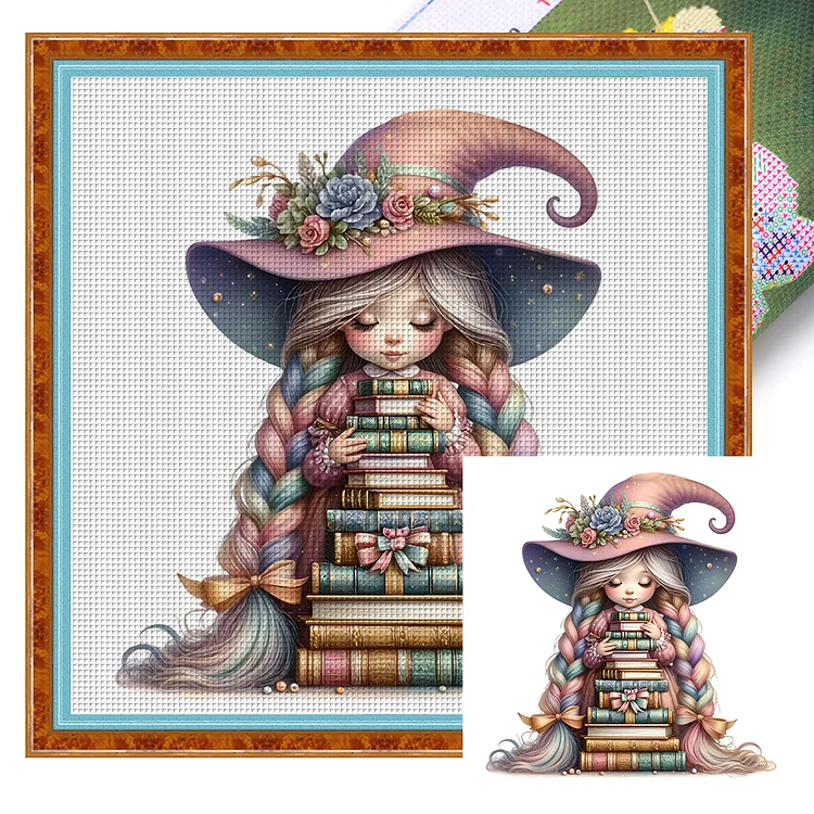 Long Hair Girl And Book (50*50cm) 14CT Stamped Cross Stitch gbfke