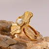 Large Lotus Leaf Pearl Golden Open Ring