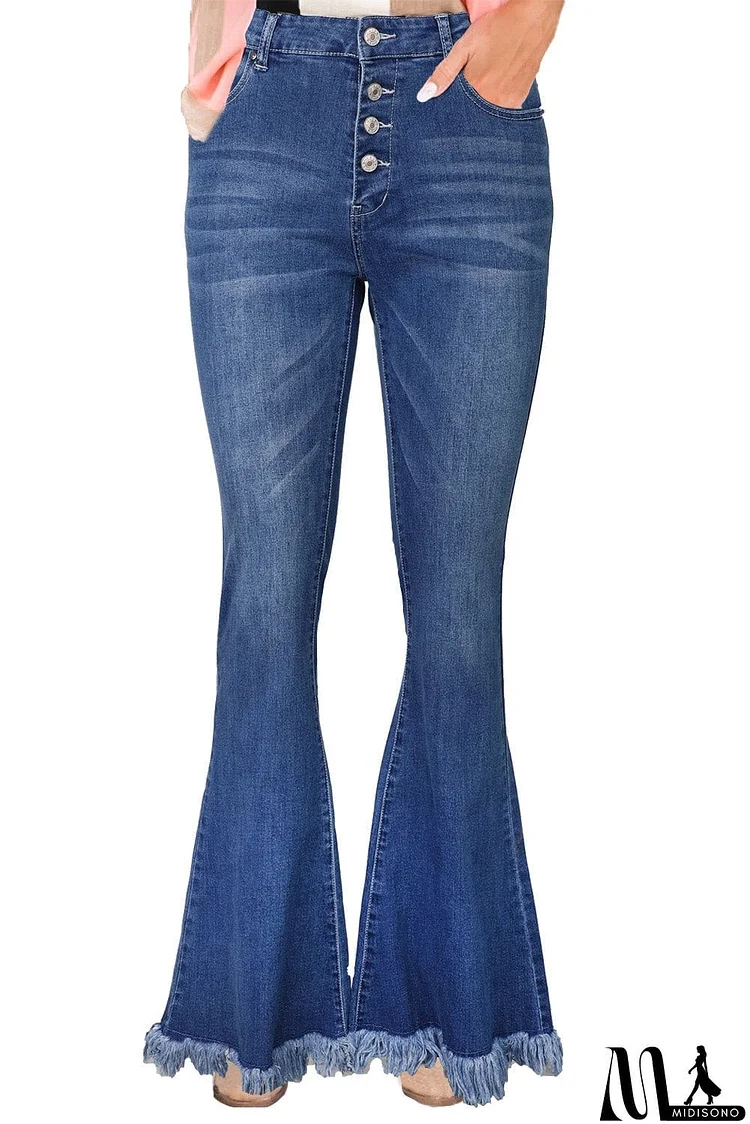 Frayed Hem Flared Denim Jeans