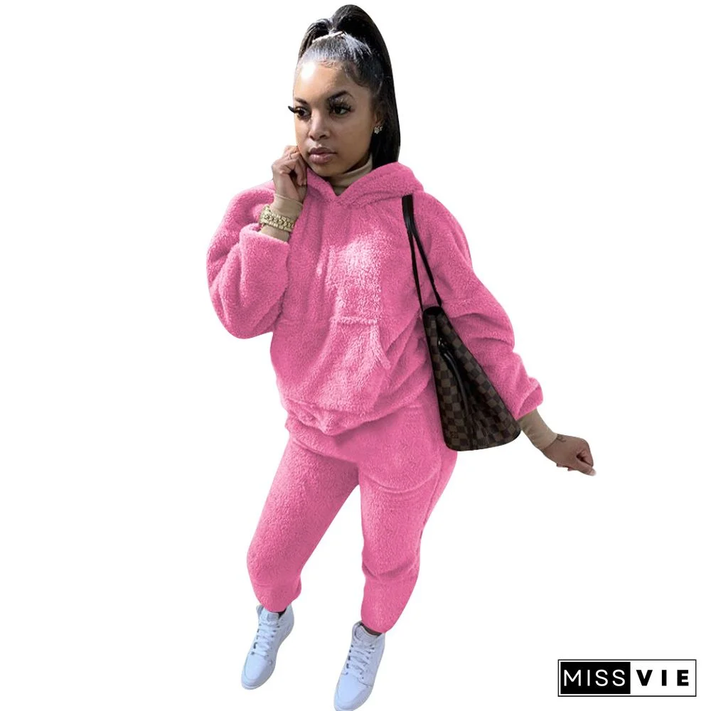 Long Sleeve Tracksuit Thicken Hooded Sweatshirts 2 Piece Set