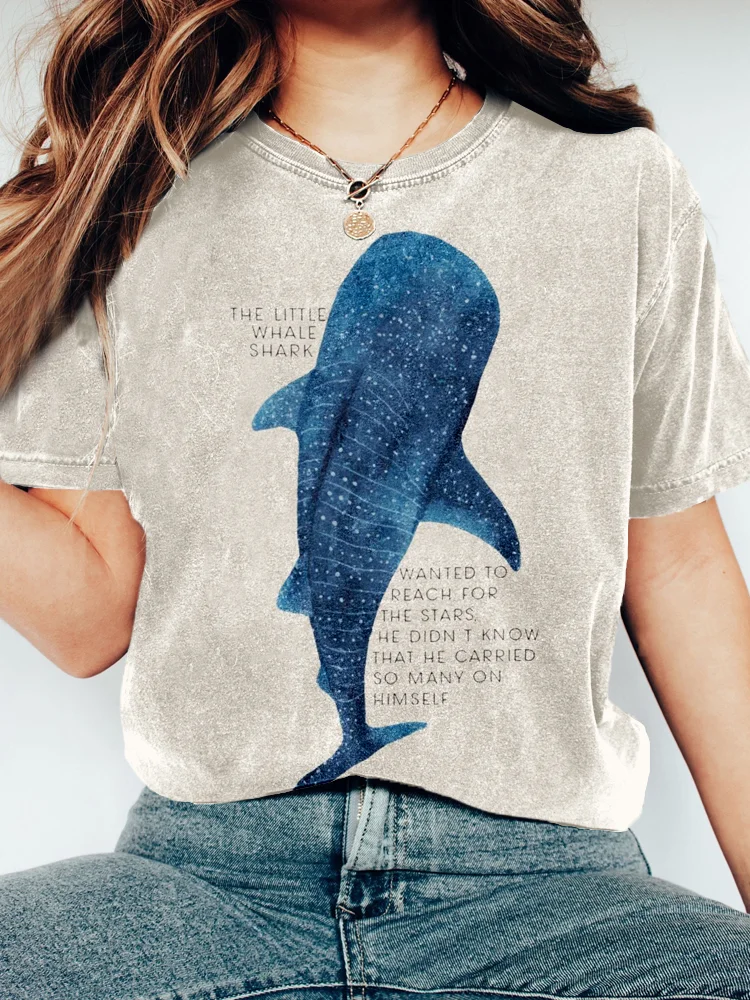 Ocean Whale Shark Pattern Vintage Washed T Shirt
