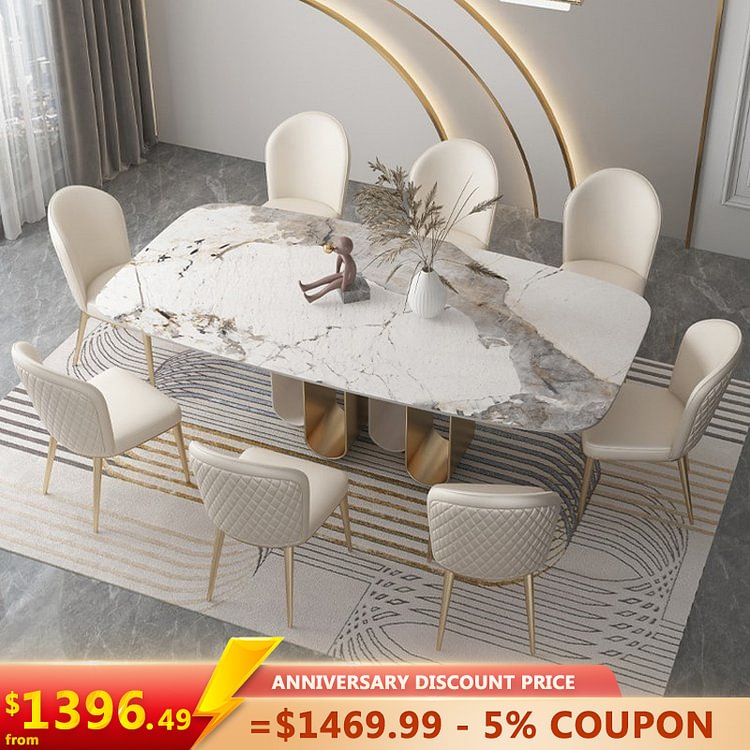 Homemys Modern Rectangle Contemporary Dining Table with Sintered Stone Top