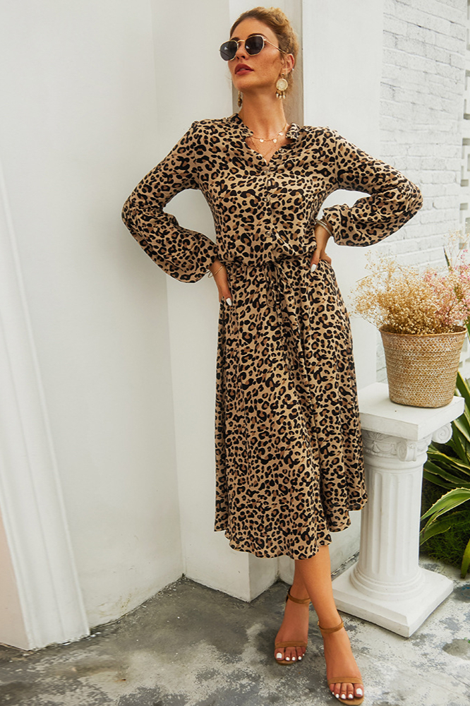 long sleeve leopard dress