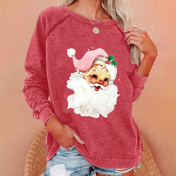 BrosWear Christmas Retro Santa Print Sweatshirt