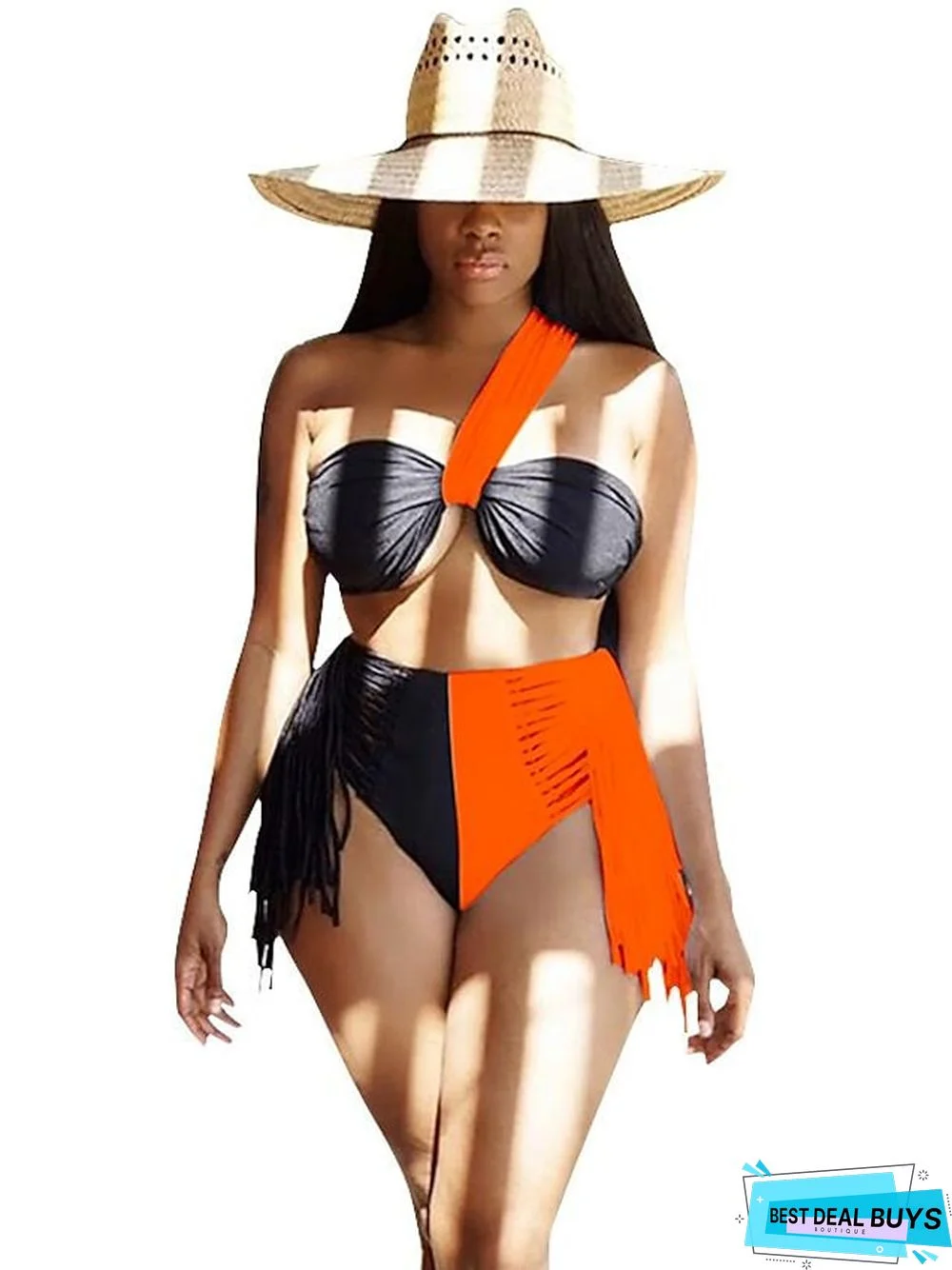 Women's Swimwear Bikini Normal Swimsuit 2 Piece Color Block fluorescent green White Orange Bathing Suits Sports Summer