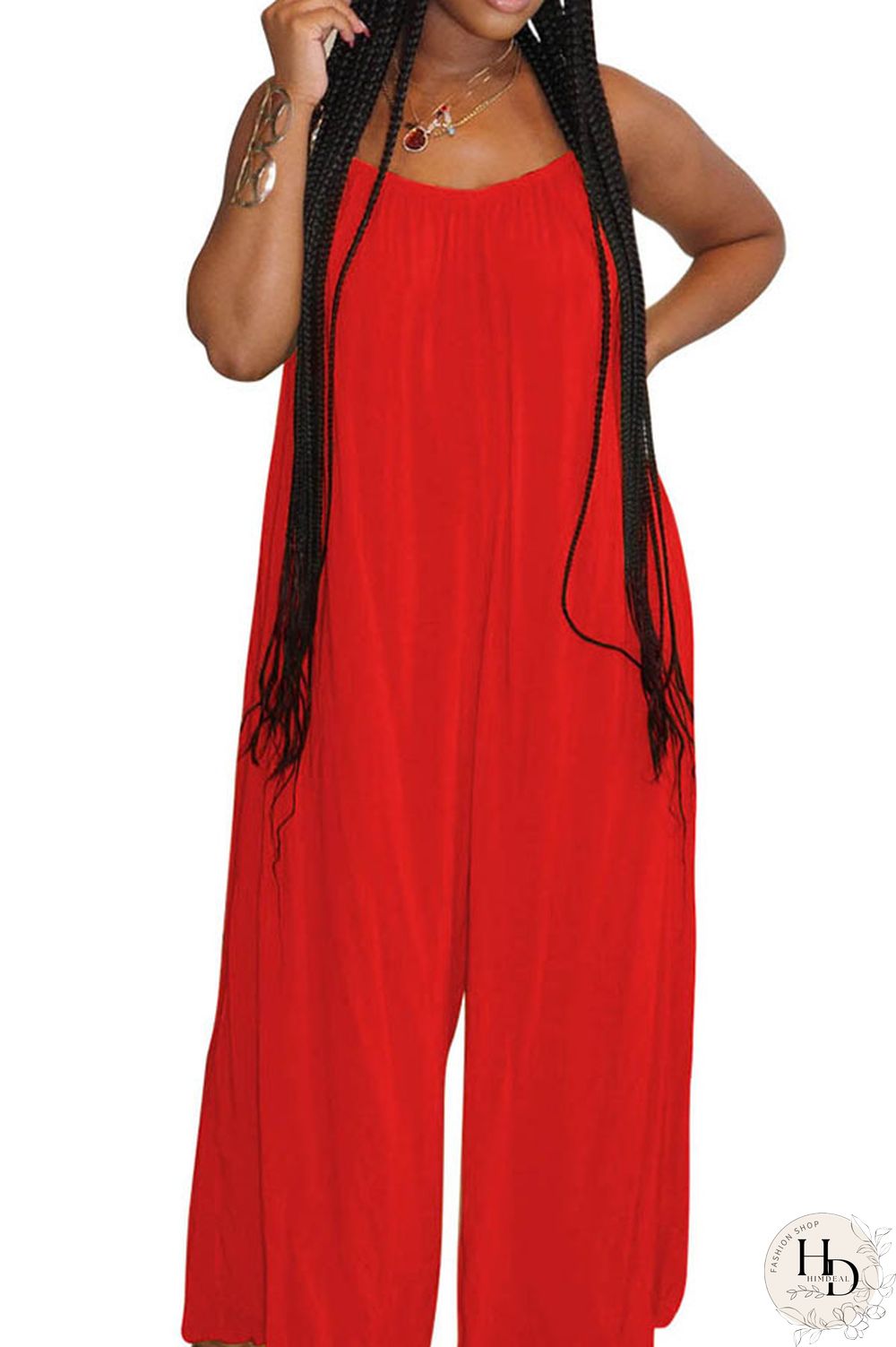 Red Fashion Sexy Solid Slip Jumpsuits